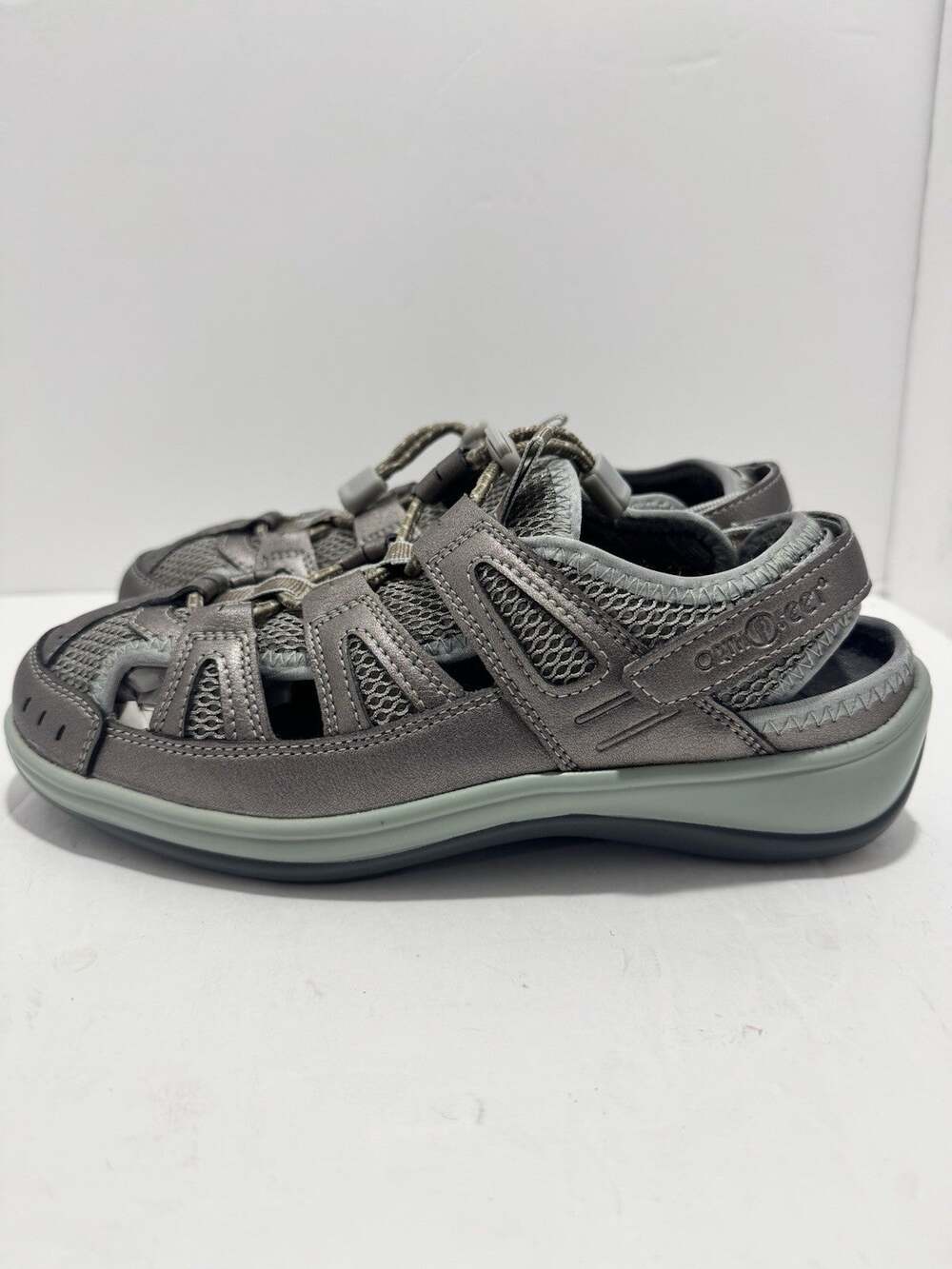 Orthofeet Verona 997 Women Fisherman Sandals Pewter Silver Orthopedic Size 7.5W